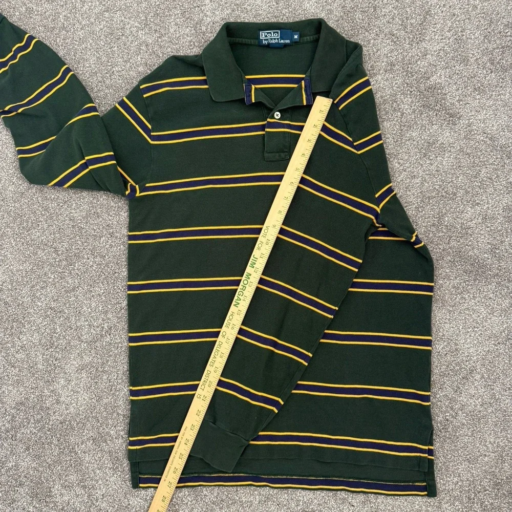 Polo By Ralph Lauren PRL Mens M Striped Long Sleeve Polo Green Yellow VTG Y2K